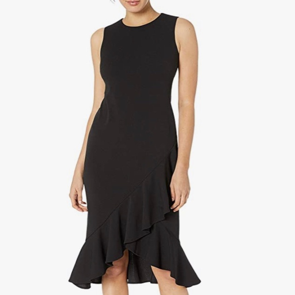 Calvin Klein Ruffle Hem Sheath black size 2 NWT - LBD-cocktail Holiday Christmas